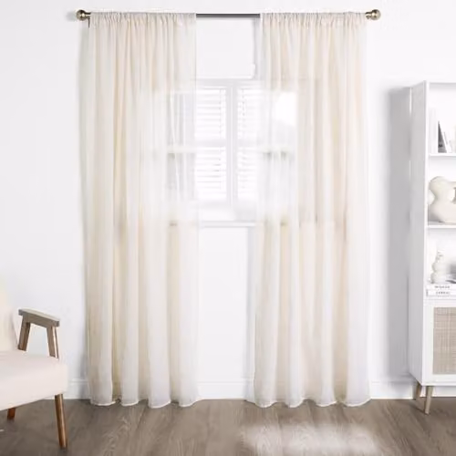 OHS Linen Look Voile Curtain Panels, 2 Pack, Natural Off White, W: 140 cm, H: 220 cm