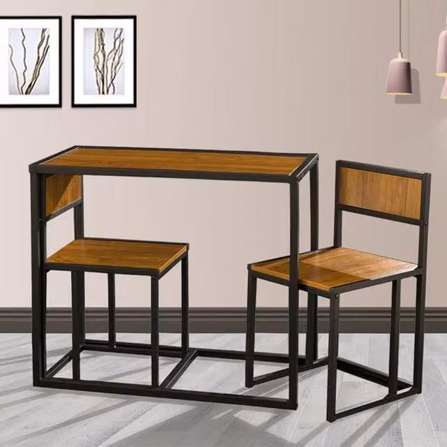 Westwood Compact Industrial Dining Set with Rectangular Table and 2 Chairs in Walnut and Brown
