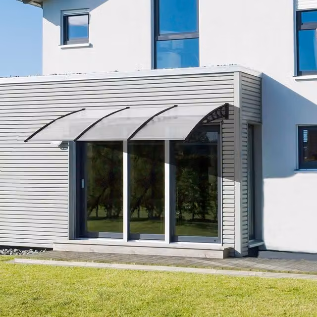Outsunny Wall-Mounted Outdoor Front Door and Window Canopy in White and Transparent Aluminium, Width: 303 cm