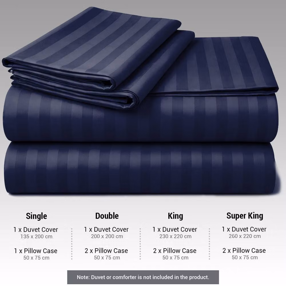 Lazzaro Home Premium Brushed Microfibre Embossed Stripes Reversible Duvet Cover and Pillowcase Set in Navy Blue, Super King – 4