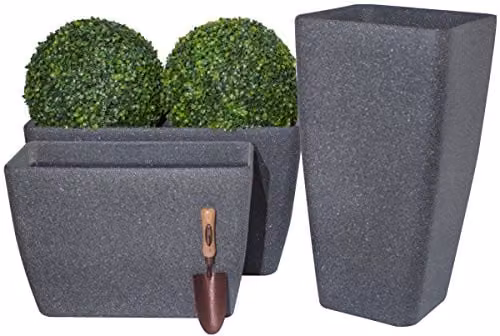 Primrose Grey Stone Effect Flared Square Planter Tub, H 76 cm x W 76 cm x D 40 cm – 2
