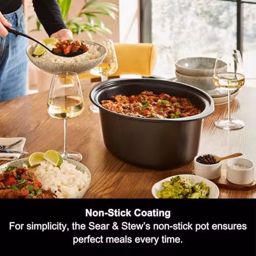 Morphy Richards Accents 6.5L Sear & Stew Slow Cooker in Red with Non-Stick Aluminium Pot and Glass Lid – 4