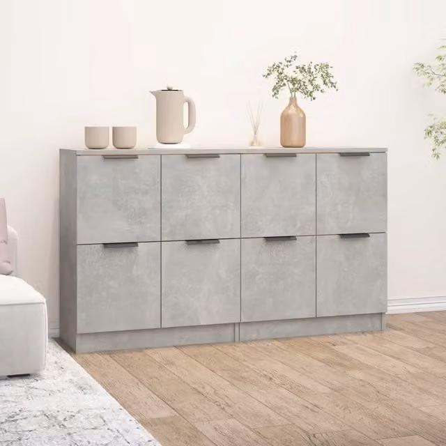 Berkfield Home Set of 2 Minimalist Sideboards in Concrete Grey, W/D/H: 60 x 30 x 70 cm