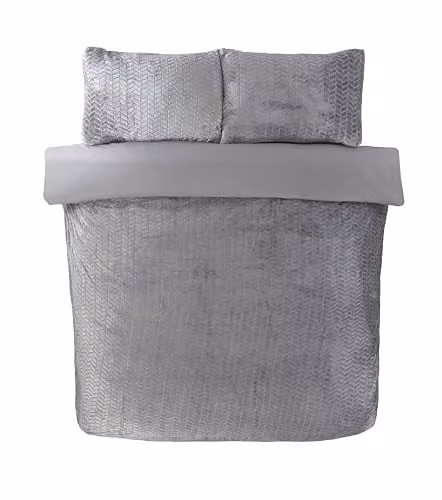 Rapport Home Chevron Faux Teddy Fleece Duvet Cover and Pillowcase Set, Silver, W/D/H: 200 x 180 x 1 cm – 2