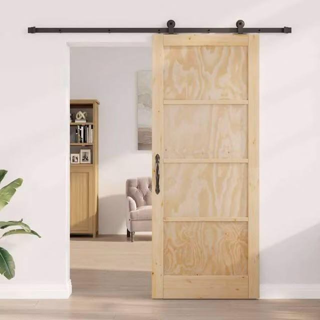 Berkfield Home Orkdal Solid Wood Pine Sliding Door with Hardware Set in Beige