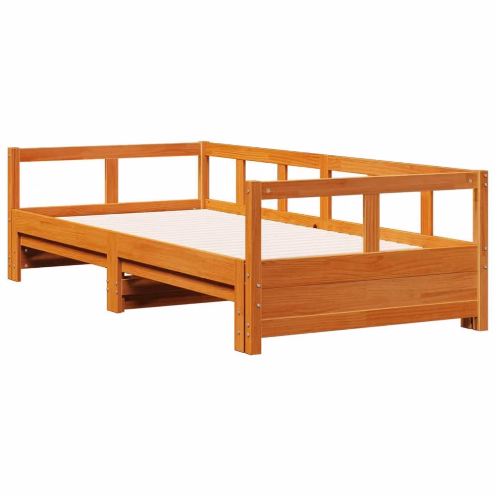 Berkfield Home Rustic Waxed Pine Daybed in Brown, W/D/H: 80 x 200 cm – 3