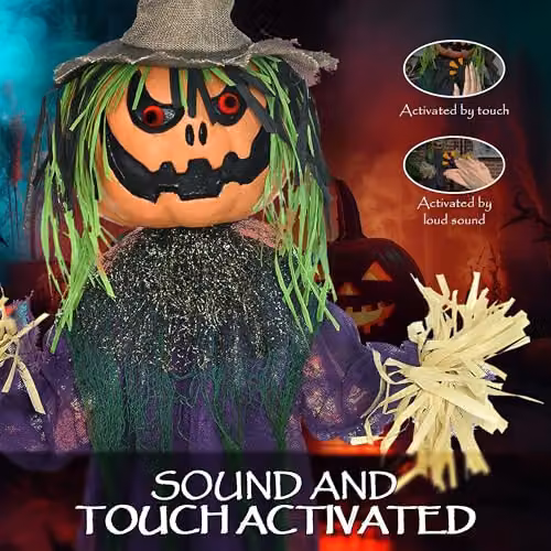 HOMCOM Sound Activated Pumpkin Halloween Animatronic Decoration in Orange and Purple – 5