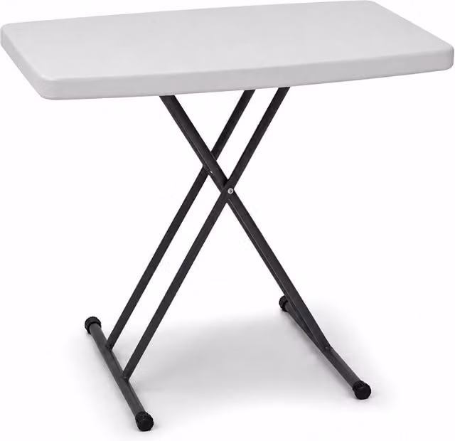 Oypla White Folding Outdoor Trestle Table with Height Adjustable Plastic Top