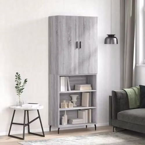 vidaXL Modern Grey Highboard with Hinged Doors and Internal Shelves, W/D/H: 69.5 x 34 x 180 cm – 2