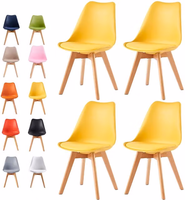 MCC Direct Eva Set of 4 Yellow Dining Chairs with Padded Seats and Pine Wooden Legs