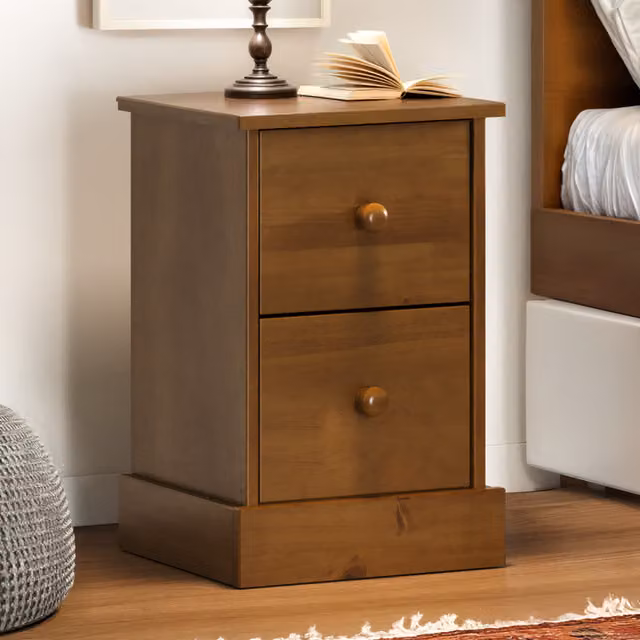 Mercers Furniture Farmhouse 2 Drawer Bedside Cabinet Table Solid Pine Wood in Dark Brown