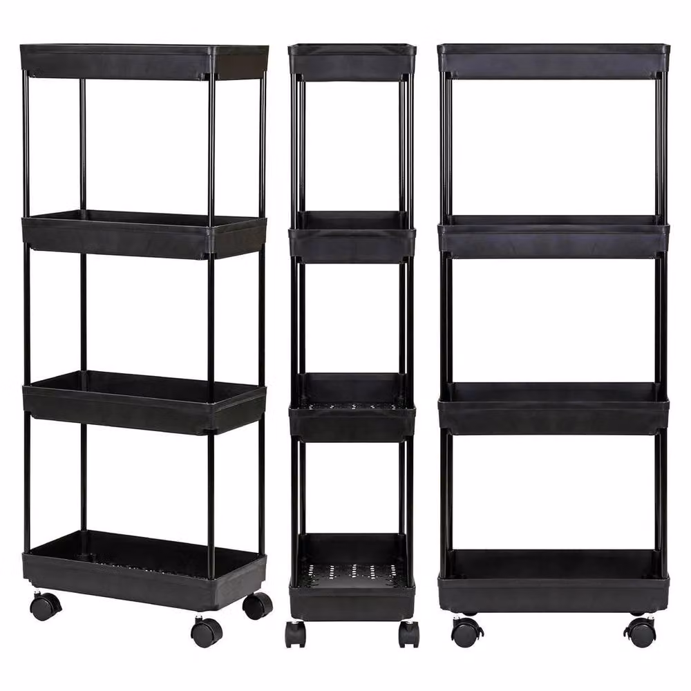 SPETLEK 4 Tier Slim Slide Out Kitchen Trolley Rack in Black – 4