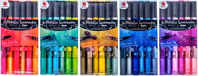 Deco Time Pack of 6 Multicolour Metallic Twin Brush Ink Markers