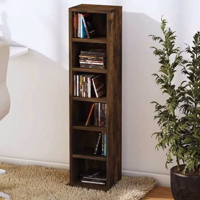 Berkfield Home Stylish CD Cabinet in Smoked Oak Brown, W/D/H: 21 x 20 x 88 cm