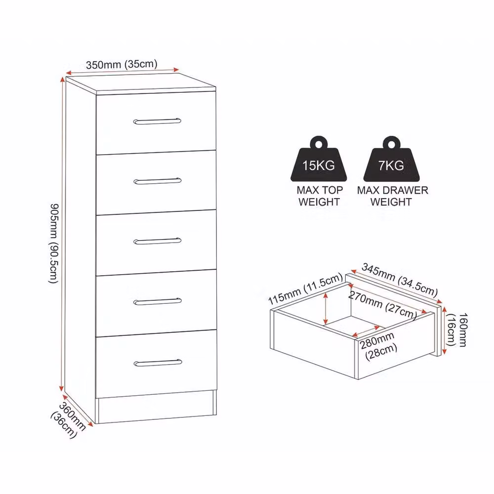 FORGEVIO Modern 5 Drawer Freestanding Chest in Dark Grey – 2