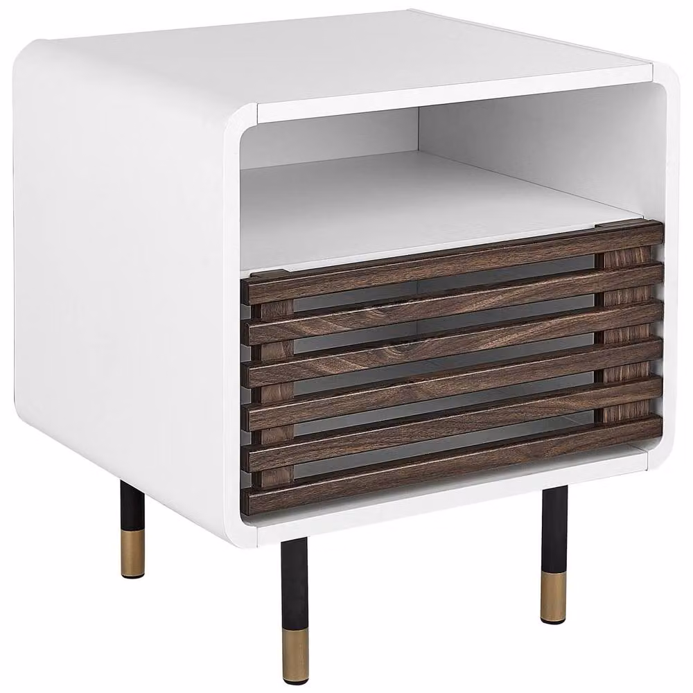 Wyld and Coco White Bedside Table with Rustic Slatted Door and Hidden Compartment W/D/H: 40 x 45 x 50 cm – 2