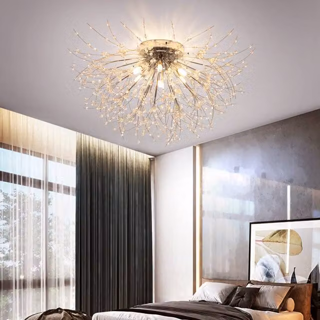NIVOR Dandelion Firework Crystal Ceiling Light in Chrome Silver with 6 x G9 Bulbs