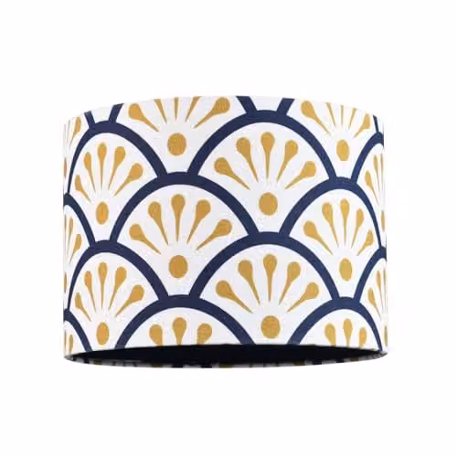 Happy Homewares Moroccan Floral Cylinder Drum Lampshade in Blue and Yellow, Diameter: 25 cm, Height: 18 cm