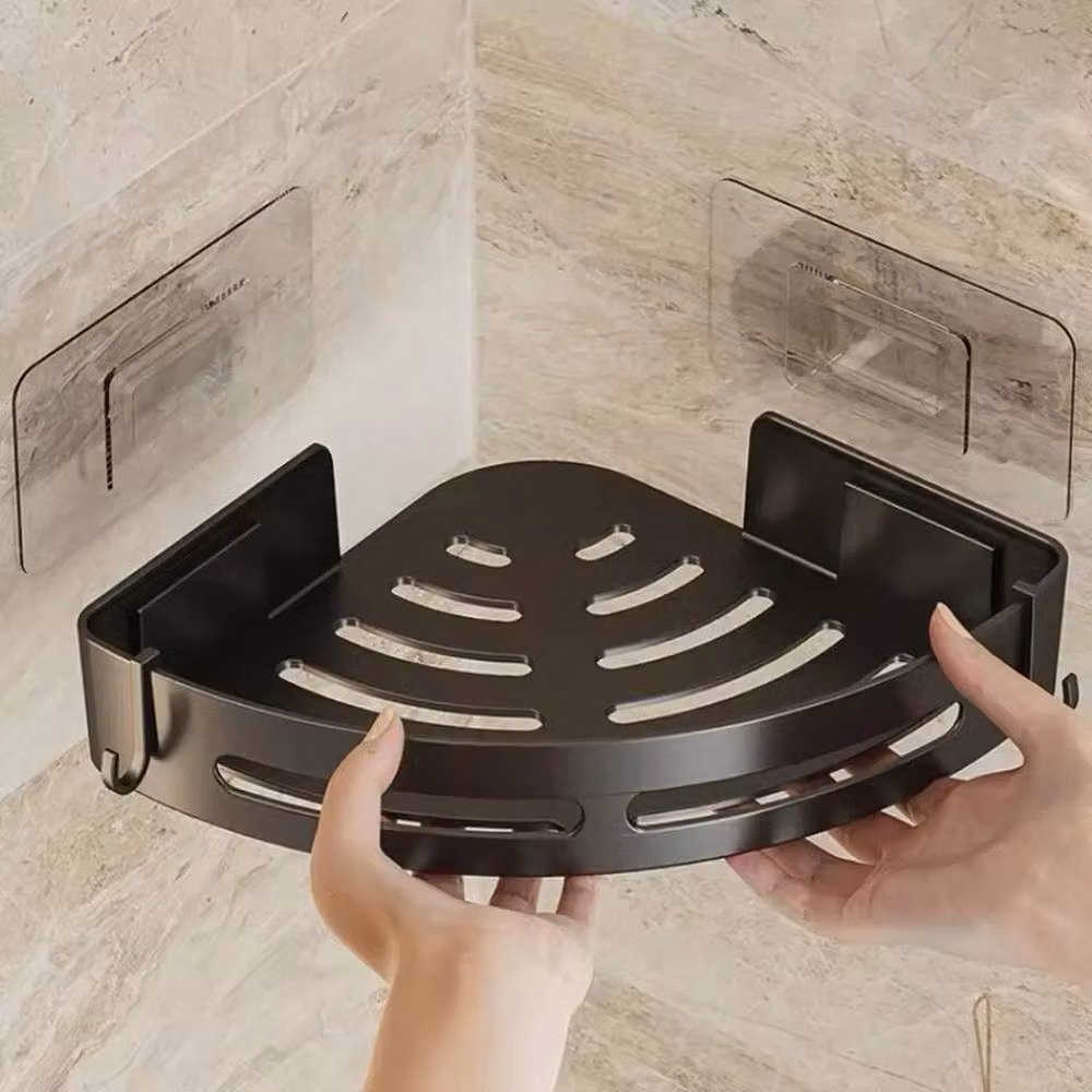 NESTLUNE 4-Piece Black Metal Suction Shower Caddy Bathroom Storage Shelves – 3