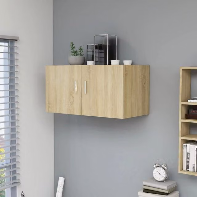 Berkfield Home Wall Mounted Sonoma Oak Cabinet in Brown, W/D/H: 80 x 40 x 40 cm