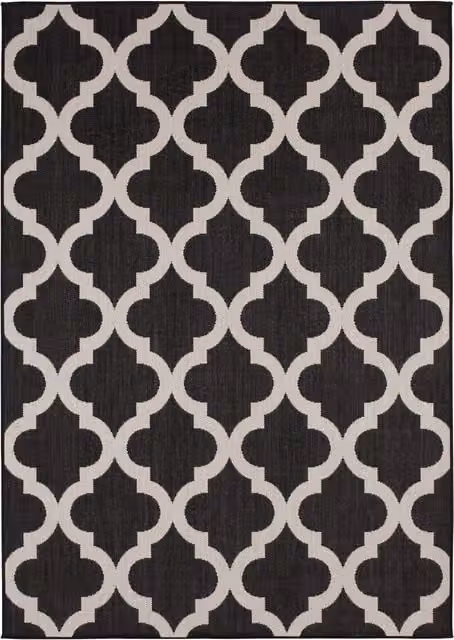The Rugs Ecology Collection Moroccan Striped Outdoor Rug in Black and Multicolour, Width: 140 cm