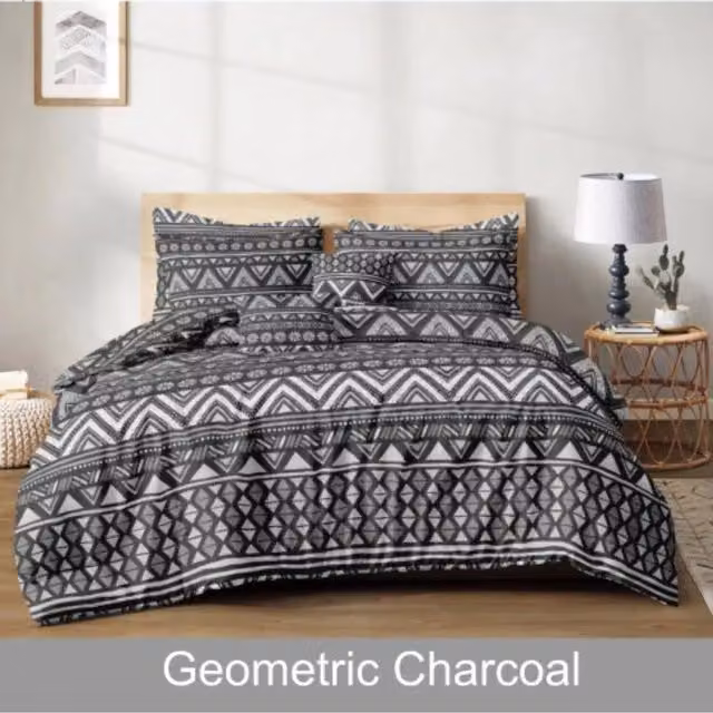 Ezysleep Geometric Graphic Duvet Cover and Pillowcase Set in Anthracite Grey, 230 cm