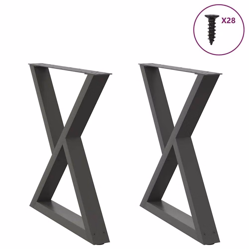 Berkfield Home Modern X-Frame Dining Table Legs, 2 Pieces, Anthracite Grey Steel, Height: 72-73.3 cm, Width: 80 cm – 1
