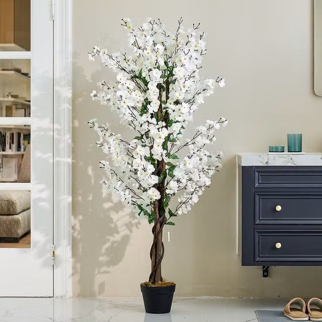 Livingandhome Realistic Artificial White Wintersweet Blossom Tabletop Tree Decoration