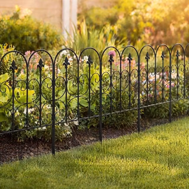STILVORA Interlocking Black Powder-Coated Steel Garden Fence Panels, W: 307 cm, H: 83 cm – 1