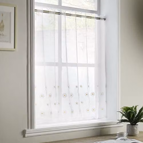 Luxury Living Dainty Daisy Embroidered White Voile Fabric Panel, W: 150 cm, H: 150 cm