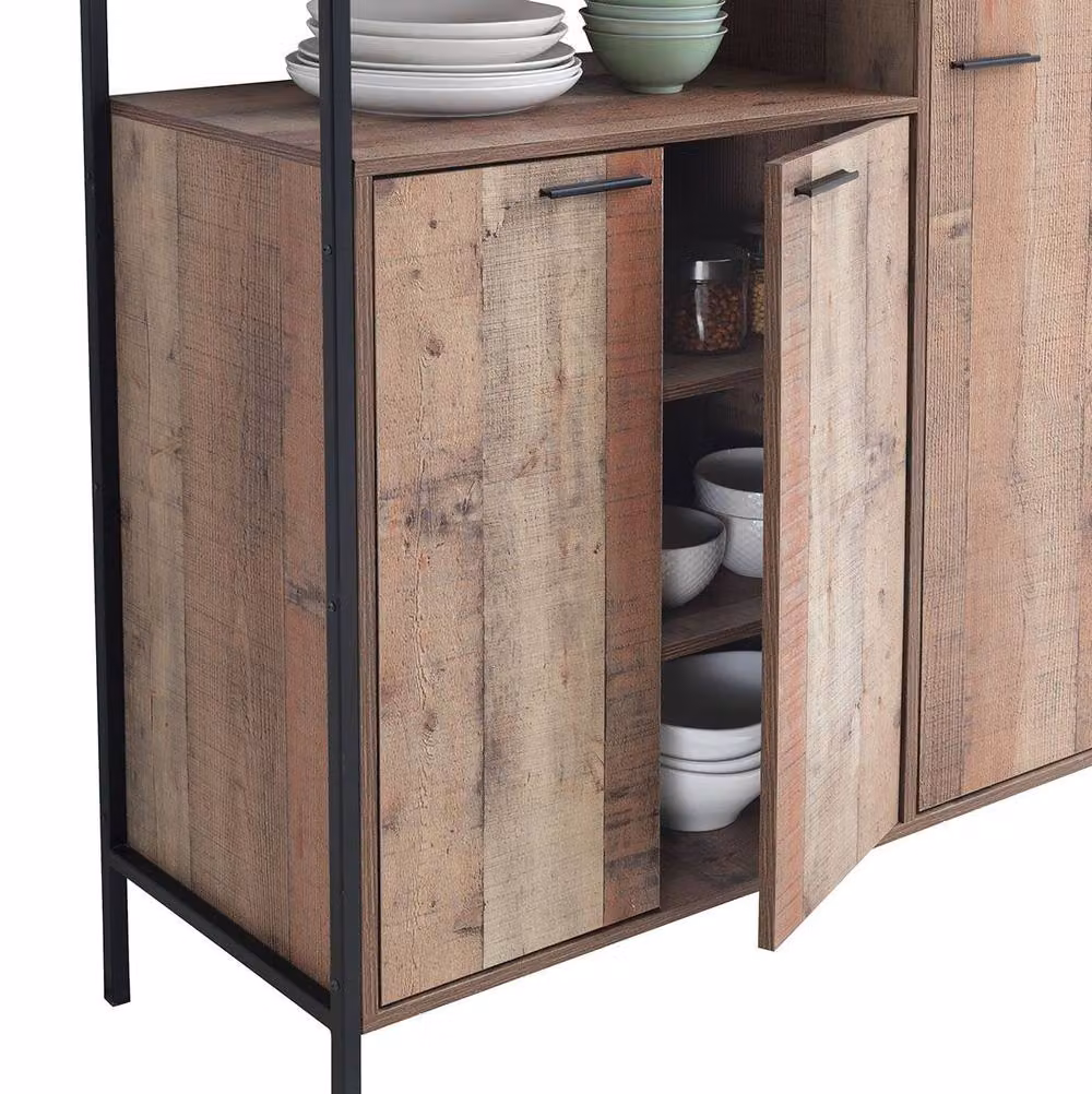 Timber Art Design Industrial Tall Kitchen Larder Cabinet in Black or Brown with Hinged Doors and Internal Shelves, H 180 x W 98 x D 40 cm – 3