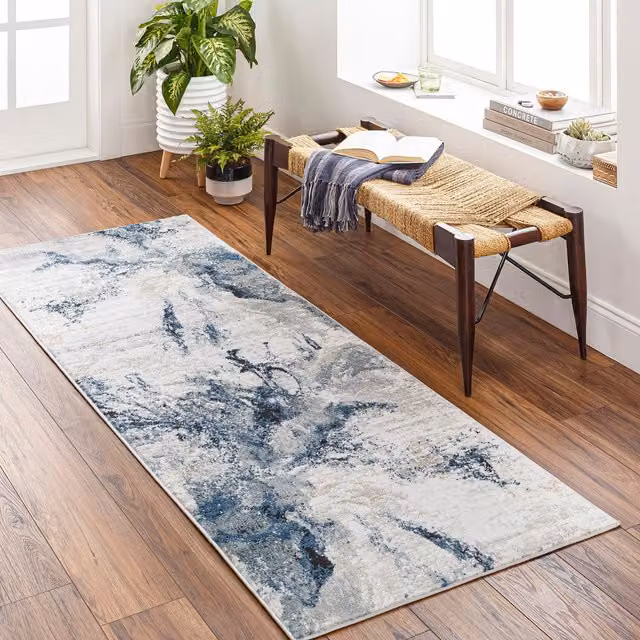 Livabliss Jolie Abstract Modern Marble Rug in Blue, Grey and Beige, W: 200 cm, D: 275 cm – 1