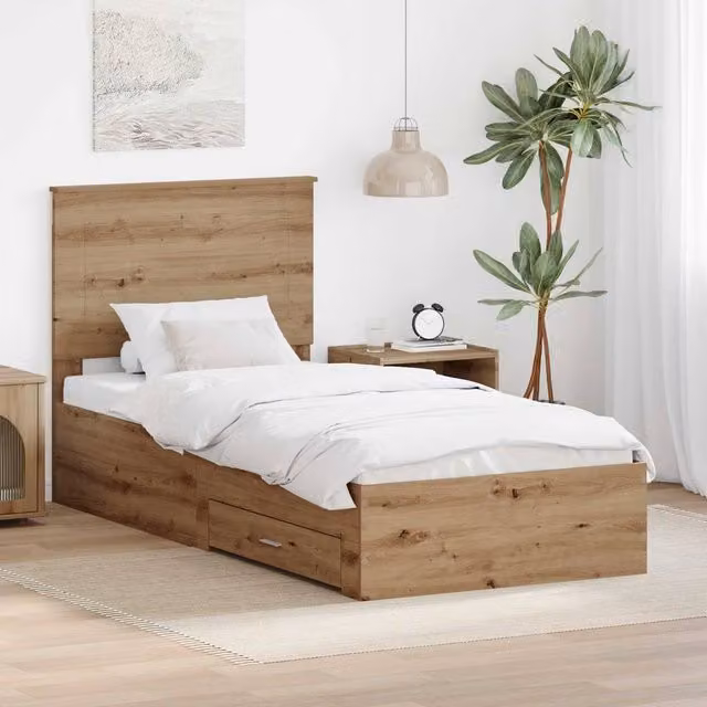 Berkfield Home Artisan Oak Bed Frame with Drawers, Brown, W/D/H: 90 x 200 cm