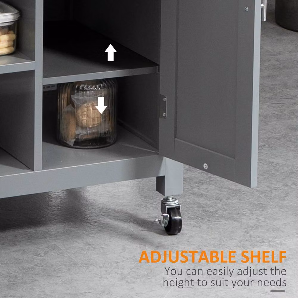 STILVORA Retro Kitchen Trolley with Shelves, Door and Drawer in Grey – 5