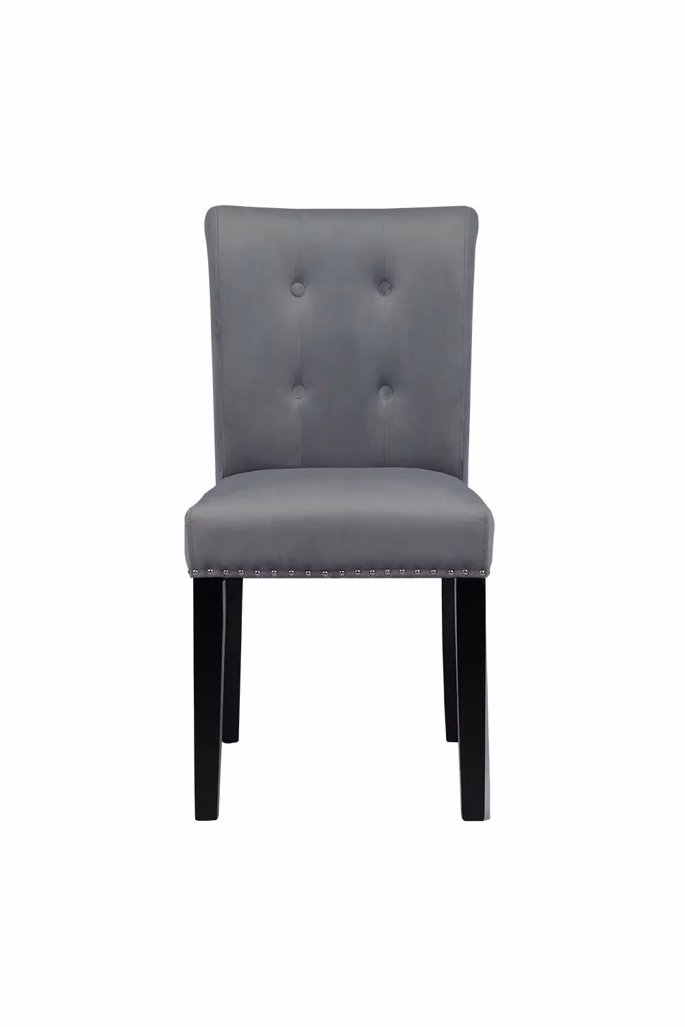 Living and Home Grey Velvet Button Tufted Nailhead Trim Dining Chair with Rubberwood Legs – 2
