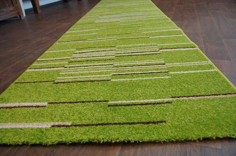 RugsX Heat-Set Fryz Green Striped Rectangular Runner, W: 60 cm, L: 120 cm – 2