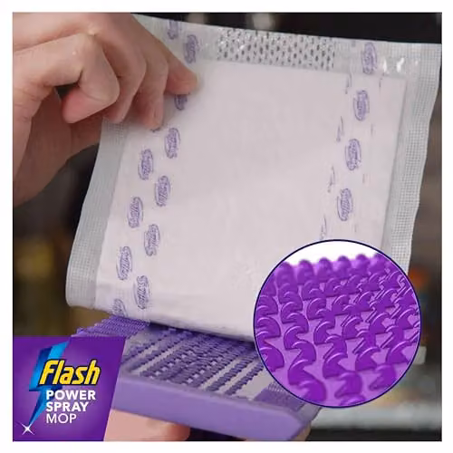 Flash Power Spray Mop Starter Kit with Microfibre Washable Pad, Purple – 11