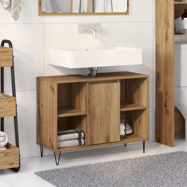 Berkfield Home Artisan Oak Bathroom Vanity Unit in Brown – 1