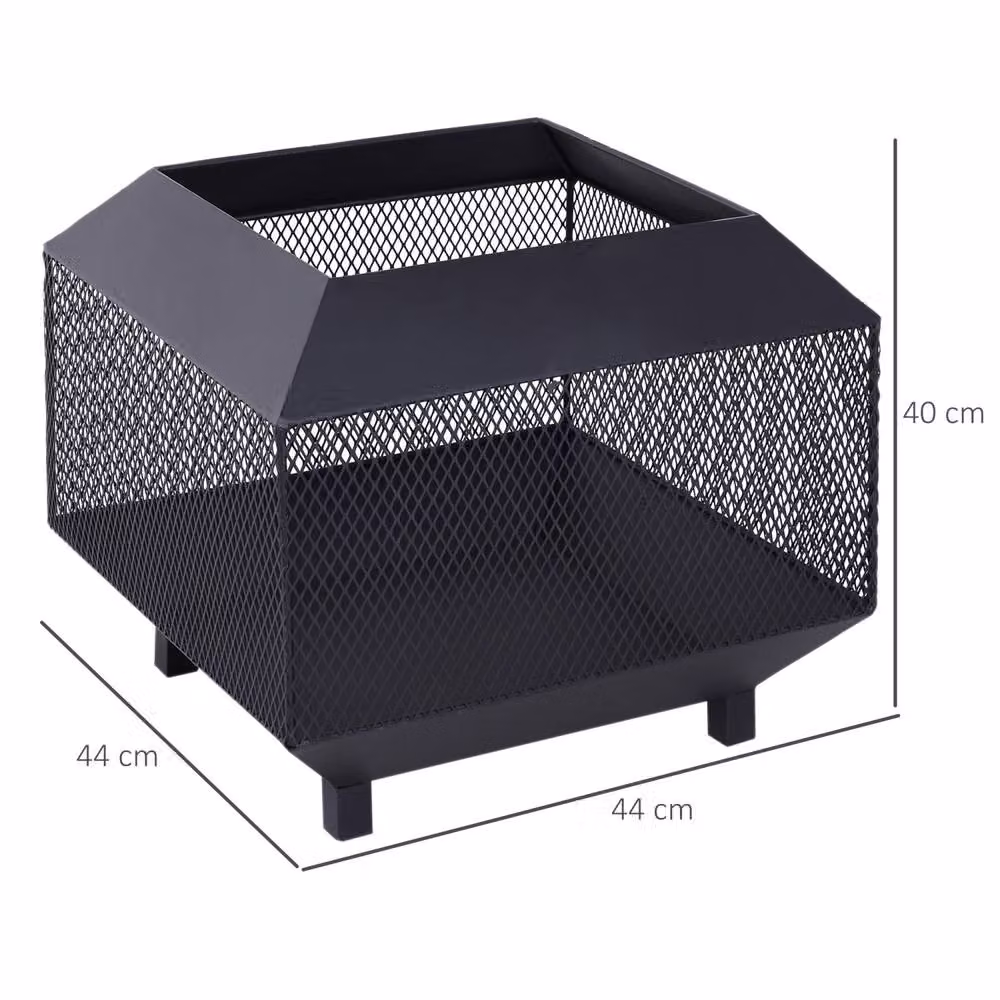 Wyld Haus Dita Black Steel Square Fire Pit with Mesh Lid and Poker, W/D/H: 44 x 44 x 40 cm – 4