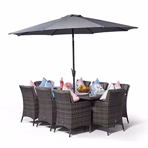 Giardino Savannah 8 Seater Rattan Garden Dining Set with Parasol and Cover, Grey and Brown, W: 200 cm, D: 100 cm – 3