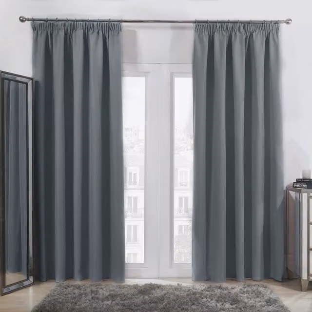 Dreamscene Pencil Pleat Blackout Thermal Curtains, Grey and Black, W: 137 cm, H: 116 cm