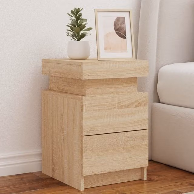 Berkfield Home Bedside Cabinet with Integrated LED Lights in Sonoma Oak Brown, W/D/H: 35 x 39 x 55 cm