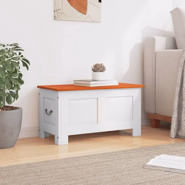 Berkfield Home Acacia Wood Storage Chest with Lid in Brown and White