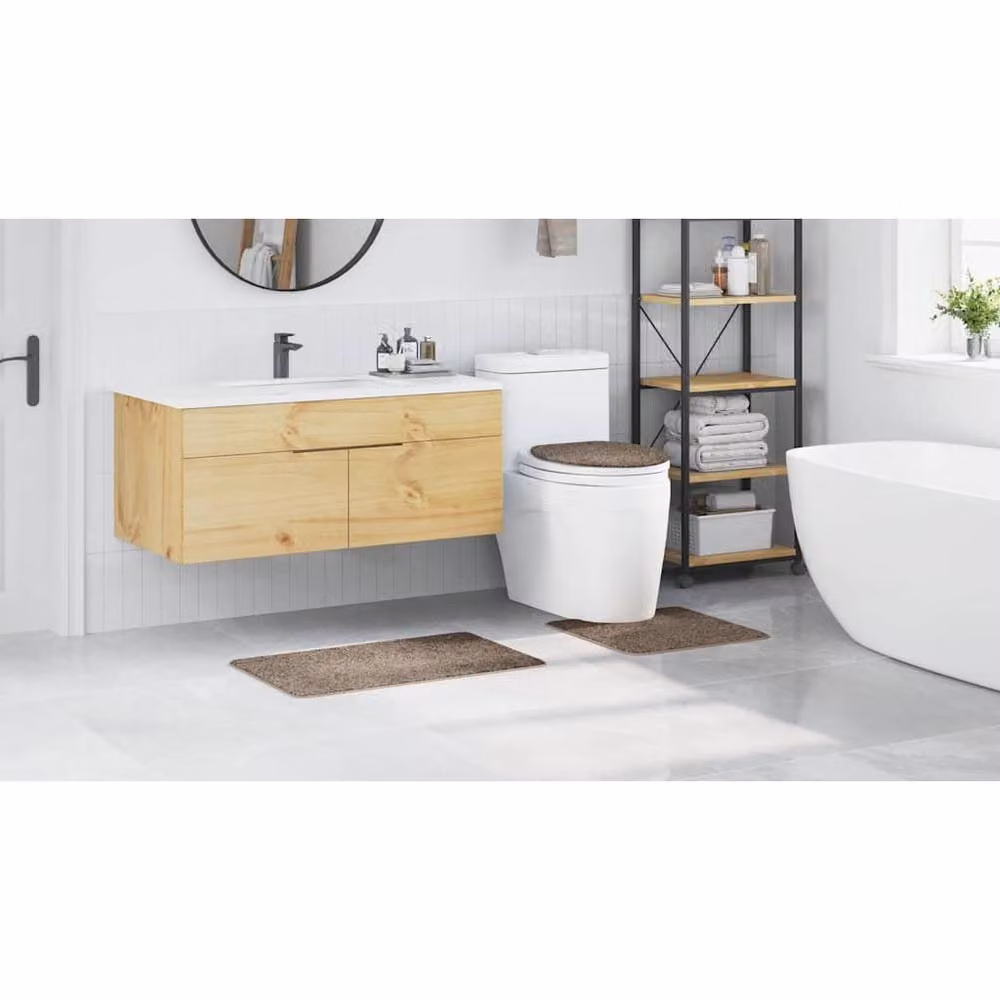 Berkfield Home 3 Piece Brown Non-Slip and Washable Bath Mat Set – 3