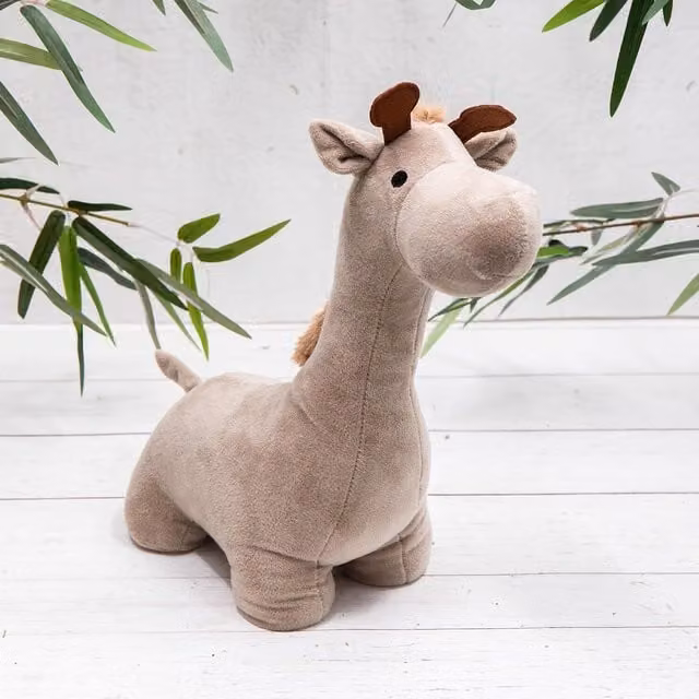 Annibells Organic Fabric Giraffe Animal Doorstop in Grey, Orange and Beige, H 32.0 cm x W 25.0 cm x D 32.0 cm
