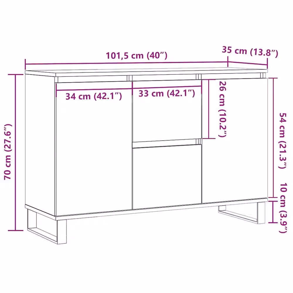 Berkfield Home Industrial Sideboard in Concrete Grey, W/D/H: 104 x 35 x 70 cm – 3