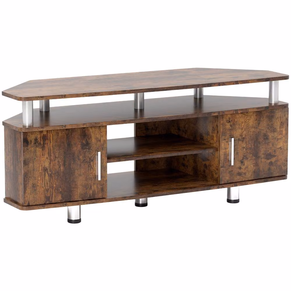 STILVORA TV Stand with 2 Cupboards and Shelves in Rustic Brown – 9