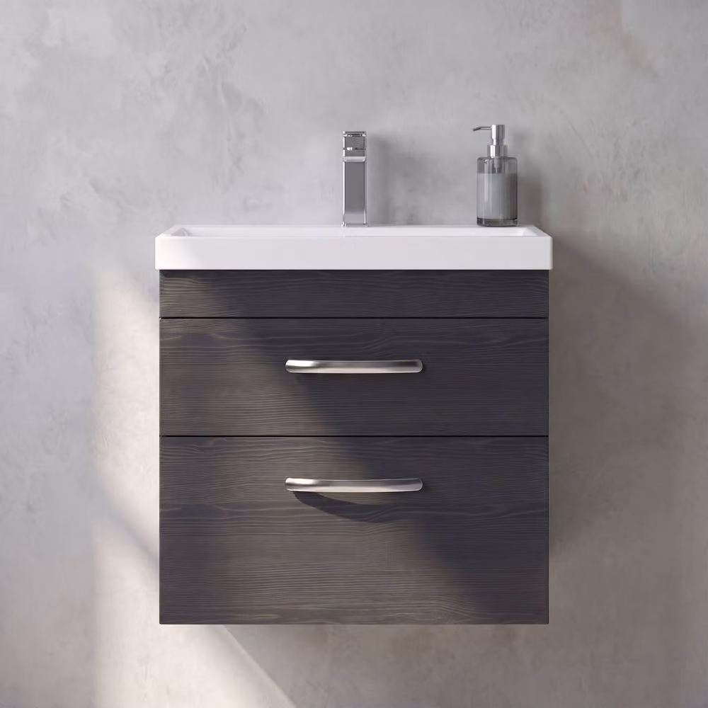 Balterley Modern Wall Mounted 2 Drawer Bathroom Vanity Unit with Basin in Anthracite Black, W: 60.0 cm, D: 39.0 cm, H: 58.9 cm – 3