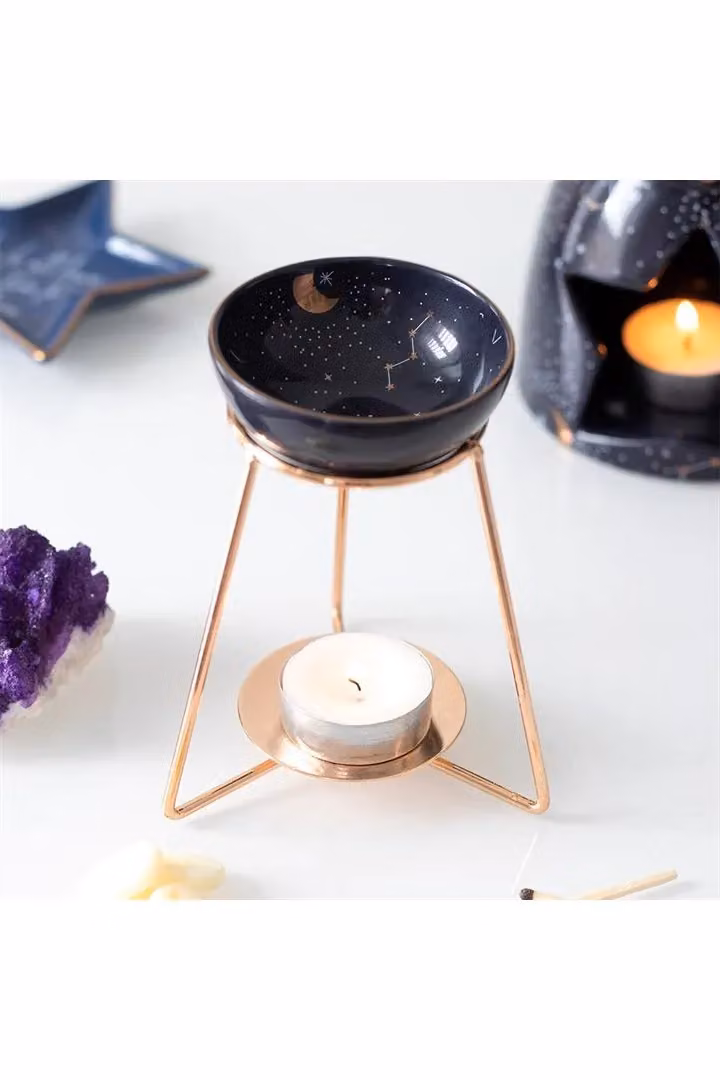 KDMD Purple and Gold Star Sign Ceramic Oil Burner with Metal Base – 2