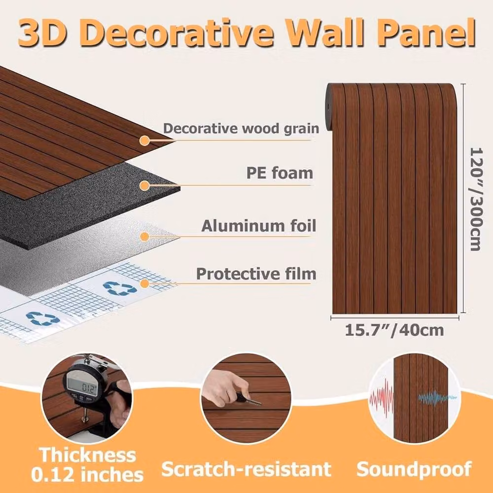 Kelvenix Self Adhesive Wood Grain Effect Vinyl Wallpaper Roll in Brown, 0.6 m2 – 2